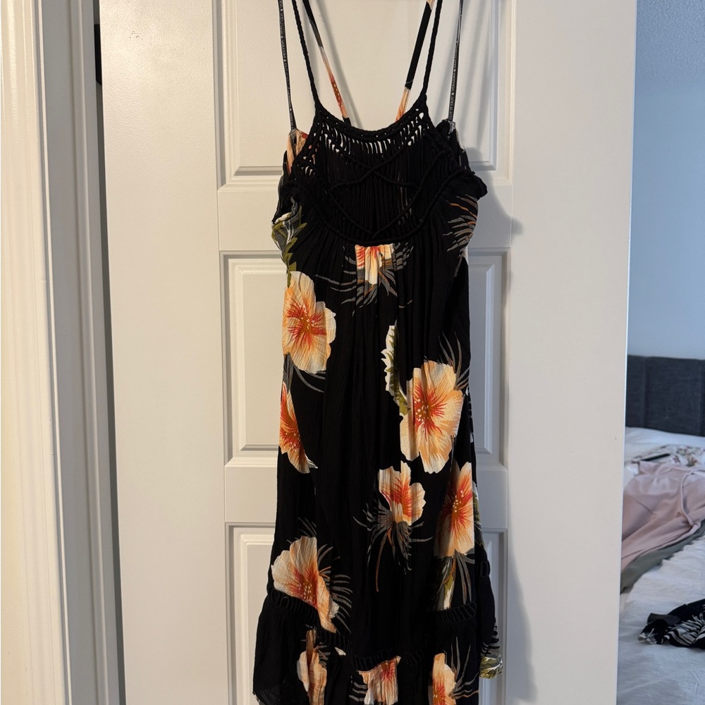 Volcom Floral Black Dress with Orange and Pink Flowers